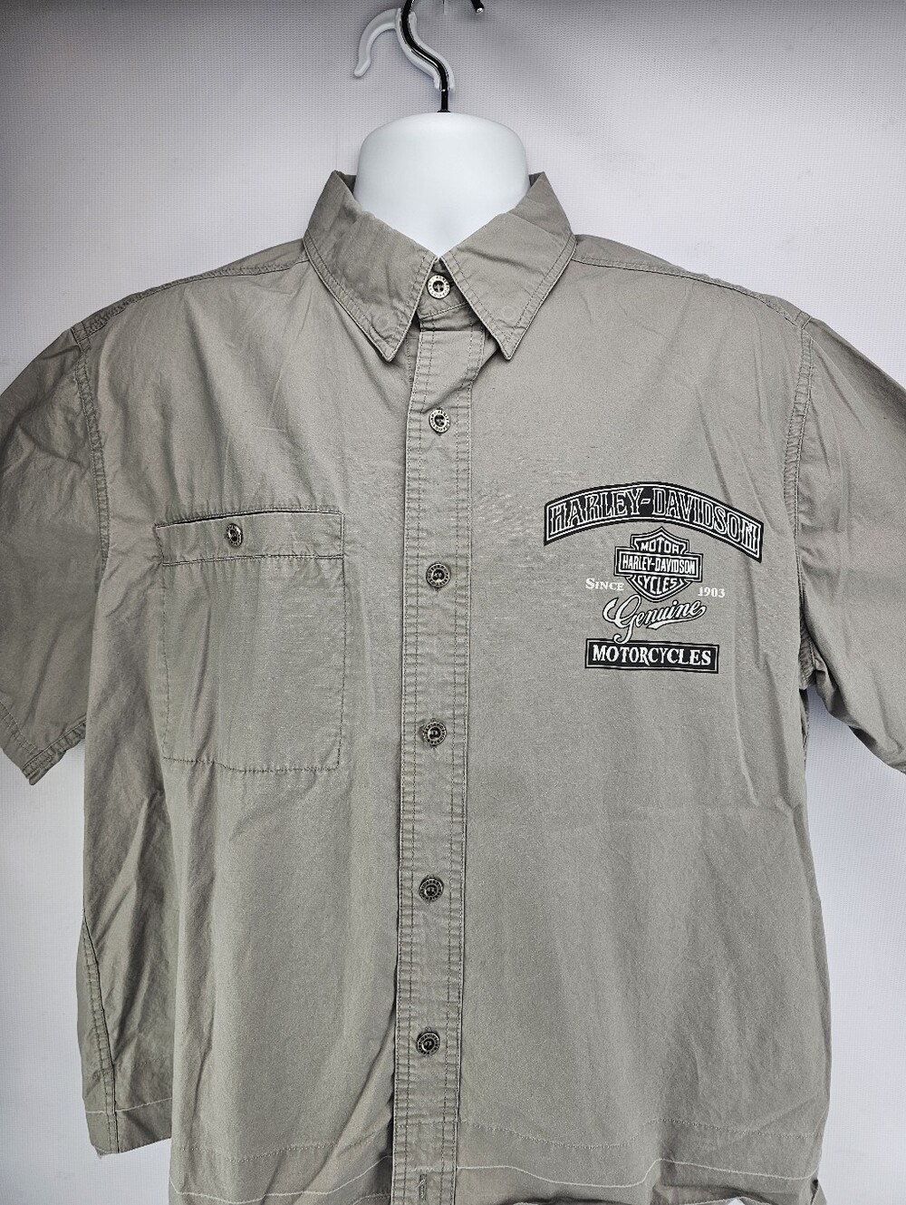 Harley-Davidson Men's Cotton Short-Sleeve Button-down Work Shirt Gray Large